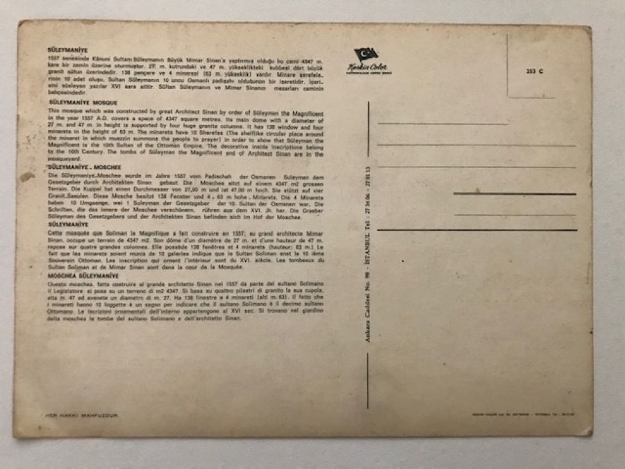 KESKİN KALOR KARTPOSTAL JUMBO BOY RENKLİ BASKI SÜLEYMANİYE DEN FARKLI 4 GÖRÜNTÜ 23 X 15