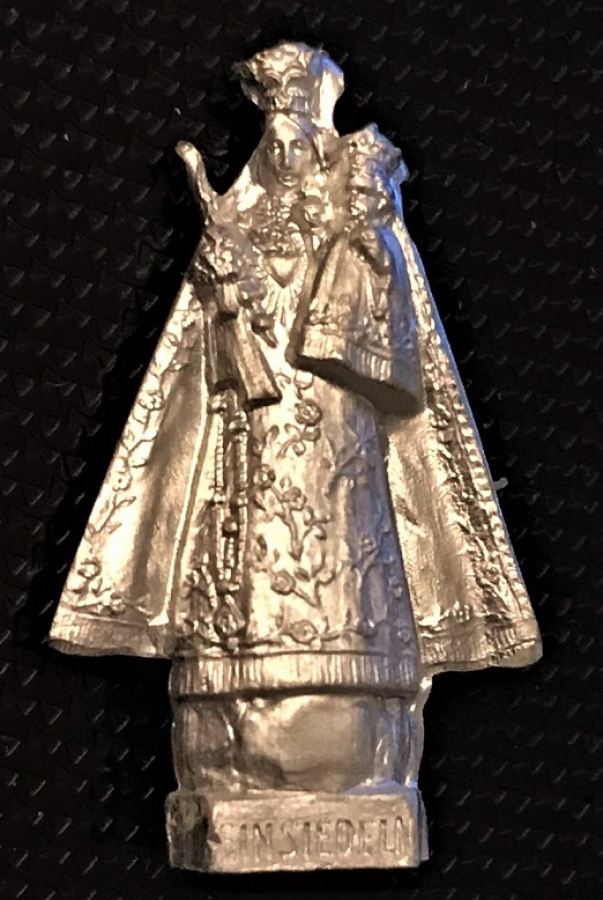 EINSEDELN MERYEM ANA VE İSA 1960 LI YILLARDA UFAK BOYDA 25 MM İTALYADA KİLİSELERİN YARDIM AMACLI SATTIKLARI ORJİNAL KABINDA 