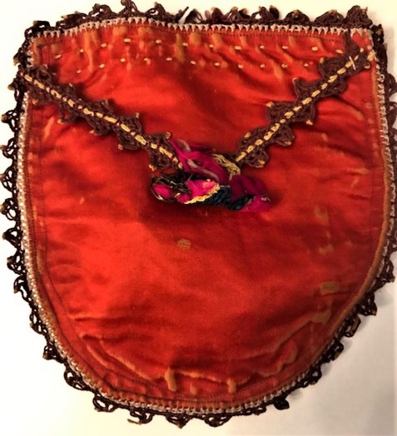 OSMANLI KESE EL İGNE OYA İŞİ İPEK KIRMIZI PARA KESESİ 