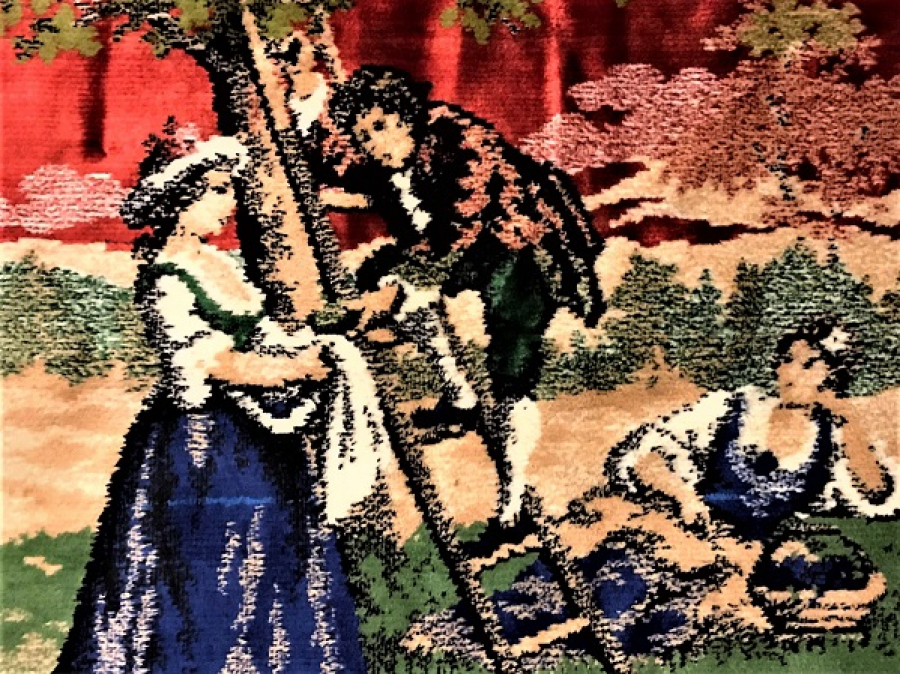  İRAN FLOŞ  DOKUMA SAÇAKLI KARE  FORMDA MİNDER   YASTIK KILIFI 50 X 50   ÖLÇÜLERDE SANDIK ÇIKMASI CANLI  RENKLER ZEYTİN TOPLAYANLAR   