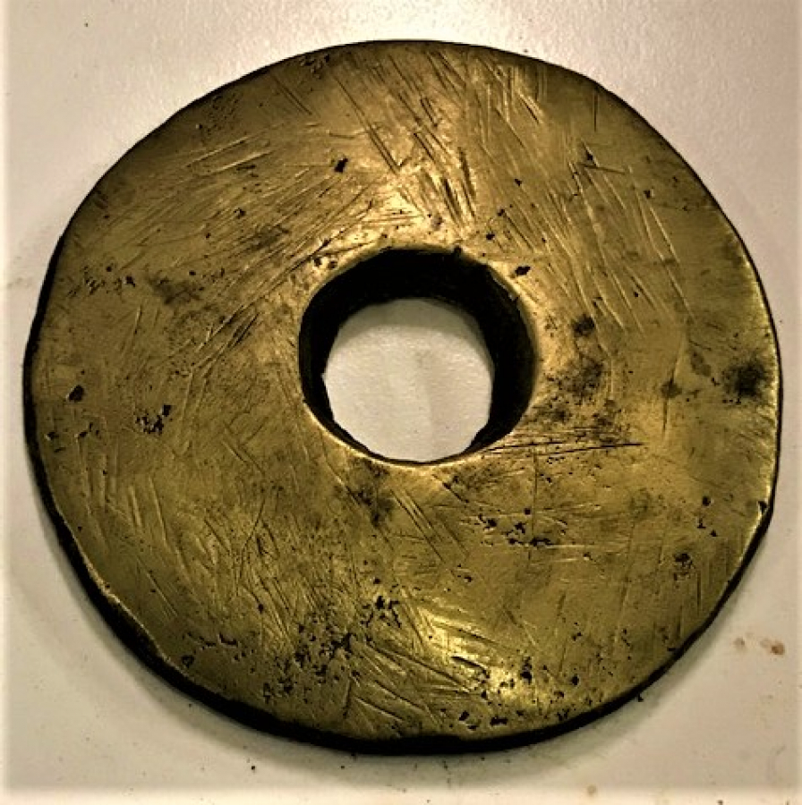 OSMANLI DİRHEM AGIRLIK SARI PİRİNC METAL ORTASI DELİK 7.5 CM CAPINDA