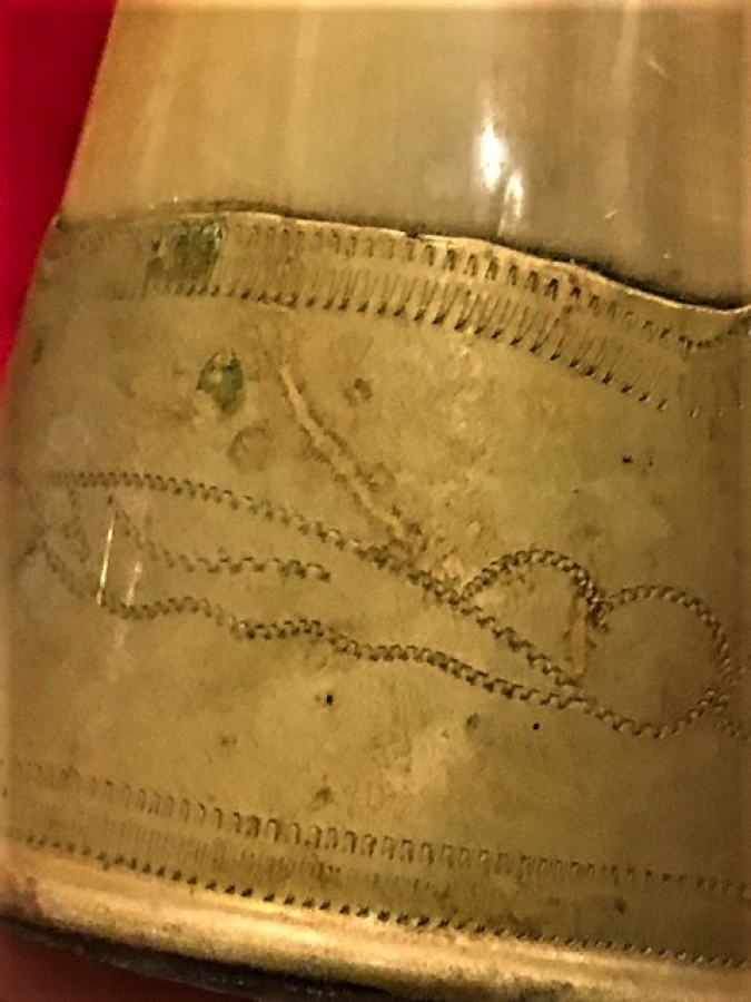 GÜMÜŞ ÜZERİ KELEM İŞLİ  DEKORATİF BOYNUZ KADEH AVCI VE ŞAVAŞCILARA ÖZEL