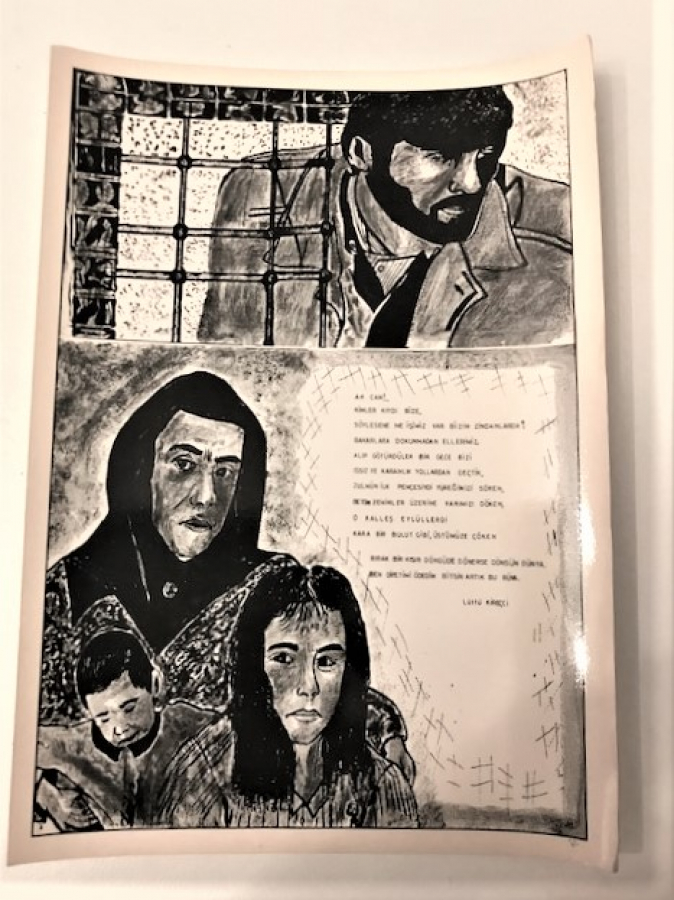 LATİF YILDIZ  CİZİM TASARIM MHP PROPAGANDA KARTPOSTAL 17X12 SİYAH BEZAY CİZİM KART