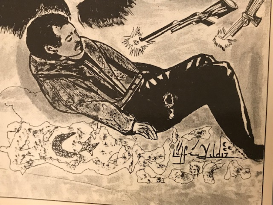 LATİF YILDIZ IN  CİZİMİ TASARIMLARIYLA YAPILIP BASILAN  MHP PROPAGANDA KARTPOSTAL 17 X 12 CM 