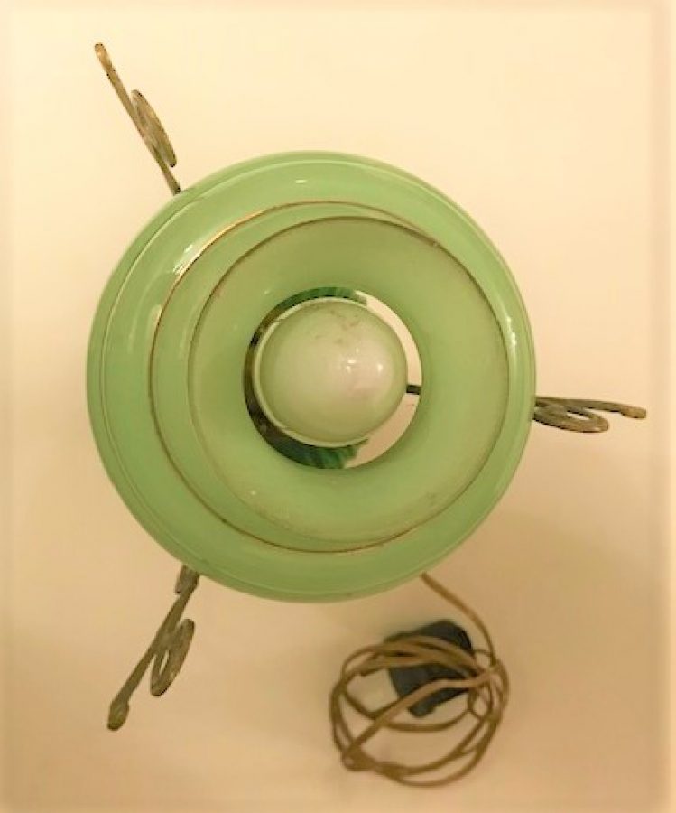 YEŞİL OPAL CAM PİRİNC GÖVDE BAŞ UCU ELEKTİRİKLİ ABAJUR