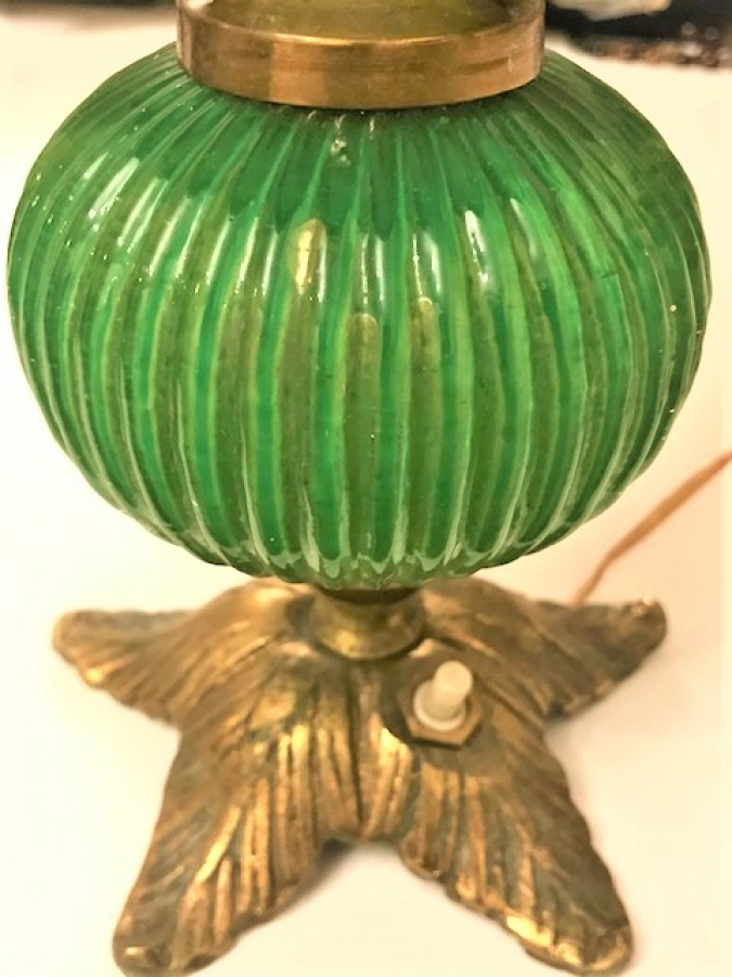 YEŞİL OPAL CAM PİRİNC GÖVDE BAŞ UCU ELEKTİRİKLİ ABAJUR