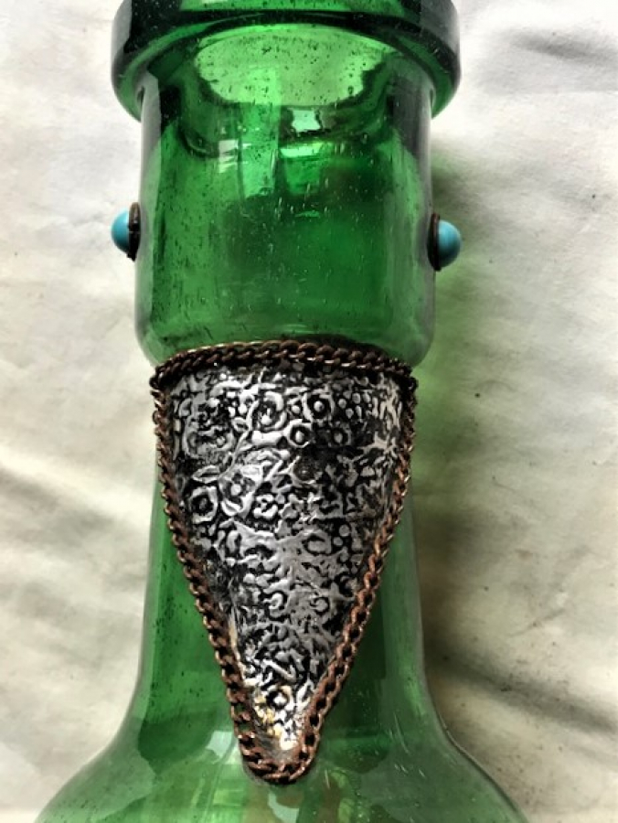 NARGİLE YEŞİL CAM ŞİŞE DIŞI BAFON FOLYA ROLYEF İŞCİLİKLİ VE BONCUK İŞLEMELİ