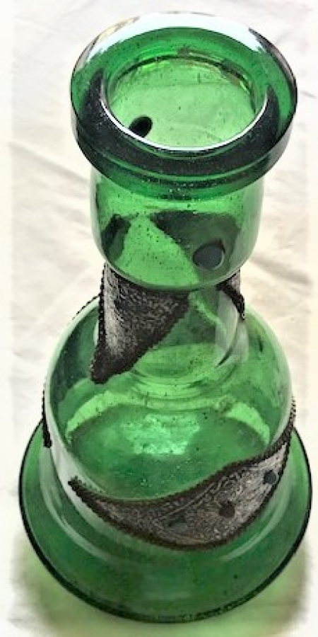 NARGİLE YEŞİL CAM ŞİŞE DIŞI BAFON FOLYA ROLYEF İŞCİLİKLİ VE BONCUK İŞLEMELİ