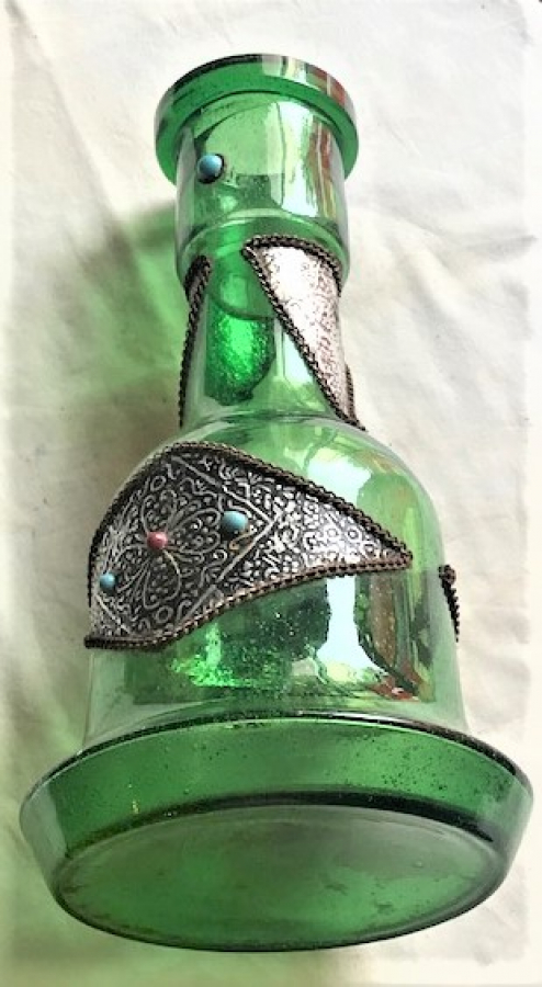 NARGİLE YEŞİL CAM ŞİŞE DIŞI BAFON FOLYA ROLYEF İŞCİLİKLİ VE BONCUK İŞLEMELİ