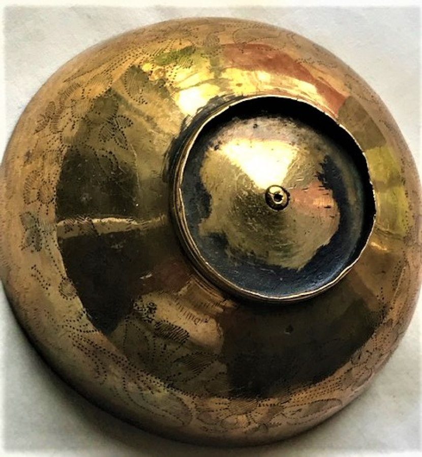 1940 PİRİNC EL KAZIMA YAZILMIŞ İŞLEMELİ ŞİFA TASIİ ÇERSİ KALAYLANMIŞ 