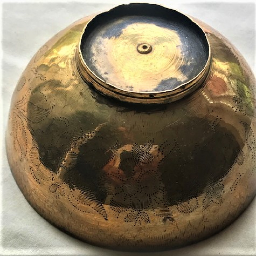 1940 PİRİNC EL KAZIMA YAZILMIŞ İŞLEMELİ ŞİFA TASIİ ÇERSİ KALAYLANMIŞ 