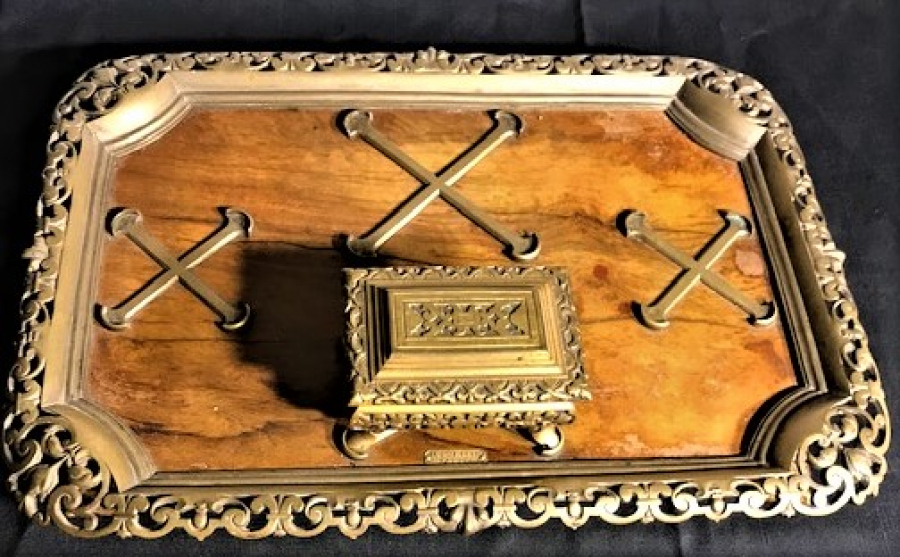 AUG KLEIN PARİS MASA ÜZERİ BRONZ YAZI HOKKA TAKIMI 5 PARCA AHŞAP KISMI GÜL AGACI