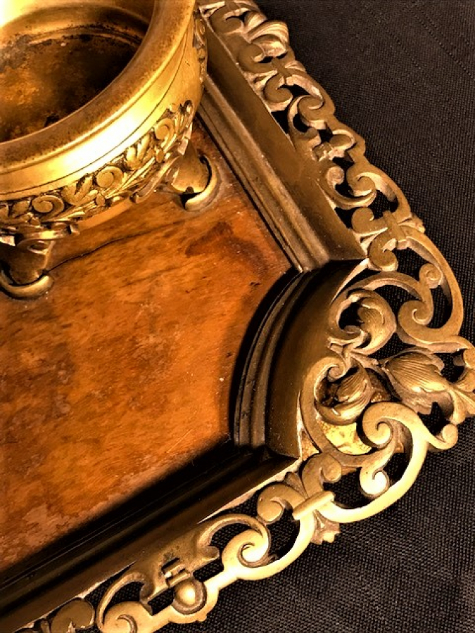 AUG KLEIN PARİS MASA ÜZERİ BRONZ YAZI HOKKA TAKIMI 5 PARCA AHŞAP KISMI GÜL AGACI