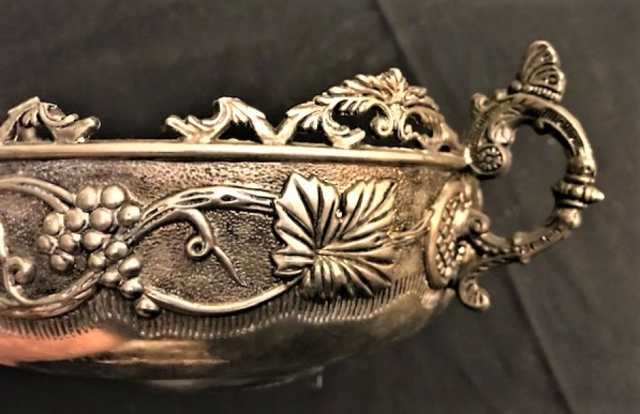 ALMAN GÜMÜŞÜ FLORAL MOTİFLİ MASA ÜZERİ  METAL ŞEKERLİK VEYA MEYVALIK OLARAK KULLANILAN