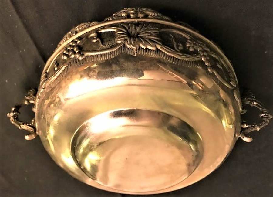 ALMAN GÜMÜŞÜ FLORAL MOTİFLİ MASA ÜZERİ  METAL ŞEKERLİK VEYA MEYVALIK OLARAK KULLANILAN