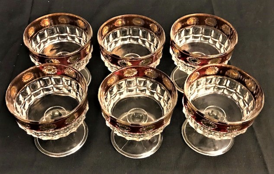 FRANSIZ 6 ADET AYAKLI CAM DEKORATİF DONDURMA BARDAGI 