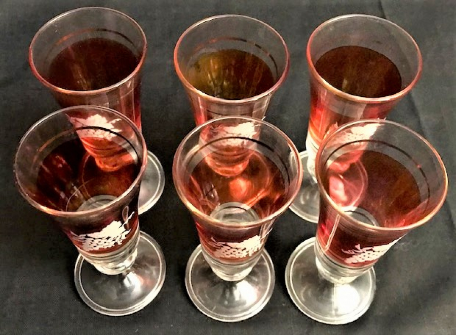 FRANSIZ ÜZÜM DESENLİ 6 ADET EL BOYAMA CAM ŞARAP BARDAGI