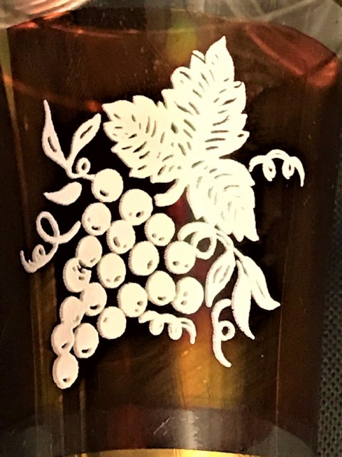 FRANSIZ ÜZÜM DESENLİ 6 ADET EL BOYAMA CAM ŞARAP BARDAGI