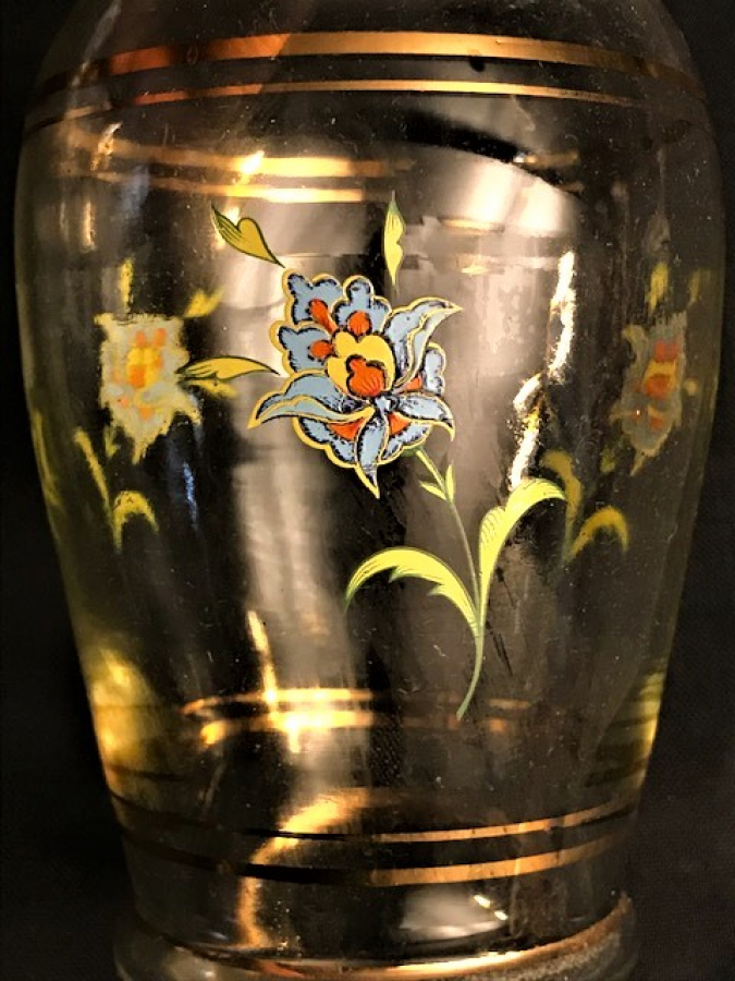  AMERİKAN BAR İÇİN KAPAKLI CAM ÜZERİ KABARTMALI EL BOYAMA DEKORATİFŞIK  İÇKİ ŞİŞESİ 