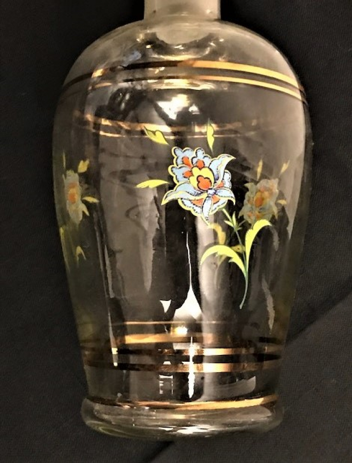  AMERİKAN BAR İÇİN KAPAKLI CAM ÜZERİ KABARTMALI EL BOYAMA DEKORATİFŞIK  İÇKİ ŞİŞESİ 