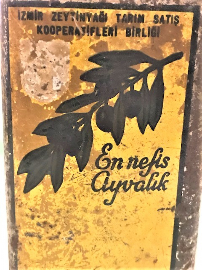 TENEKE DALDIRMA KABI İZMİR ZEYTİN YAĞI TARIM ŞATIŞ KOOPARATİFİLERİ BİRLİGİ TENEKE YAG KUTUSUNU BİR LİTRELİK SIVI LİTRE ÖLCEK YAPILMIŞ