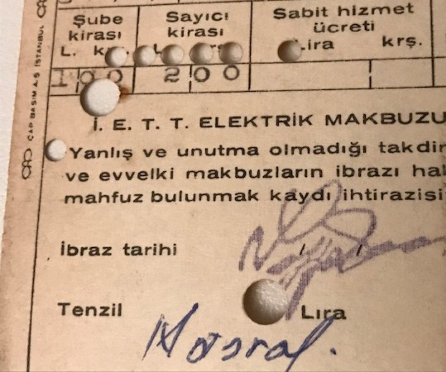 MAYIS 1968 BAKIRKÖY DELİKLİ KARTON ÖDENMİŞ PULLU ELEKTİRİK MAKBUZU 