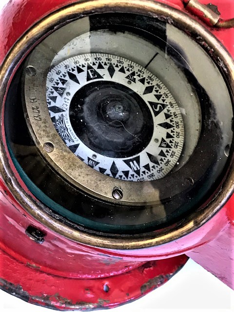 ANTİKA PİRİNÇ CASSENS & PLATH AHŞAP TEKNE GEMİ TAŞINABİLİR  KANDİL AYDINLATMALI YAŞAM PUSULA 1940