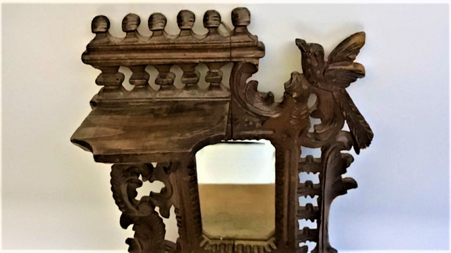 OSMANLI AHŞAP MASİF  EL OYMA YAPIM AYNALI  CİFT RAFLI DUVAR SÜSÜ