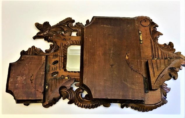 OSMANLI AHŞAP MASİF  EL OYMA YAPIM AYNALI  CİFT RAFLI DUVAR SÜSÜ