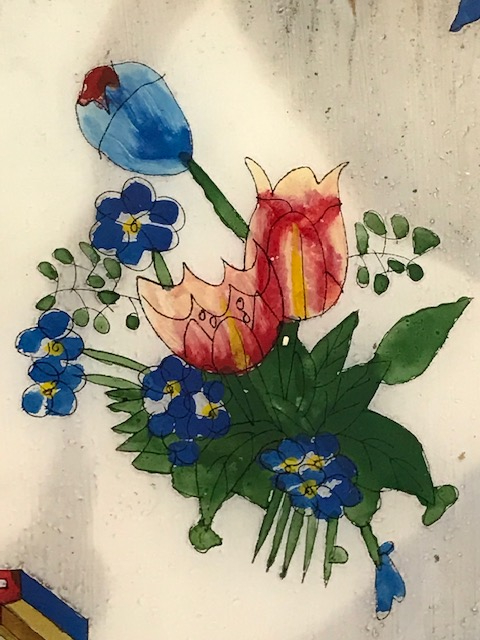 SİNOP CEZA EVİ İŞİ EL YAPIM CAM EL BOYAMA CİCEK GEYİK MOTİFLİ KUPLU TEPSİ