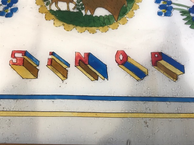 SİNOP CEZA EVİ İŞİ EL YAPIM CAM EL BOYAMA CİCEK GEYİK MOTİFLİ KUPLU TEPSİ