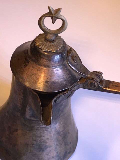 OSMANLI İSTANBUL İŞİ EL YAPIM KAPAKLI TİRYAKİ BAKIR CEZVE CİFT FİNCANLIK