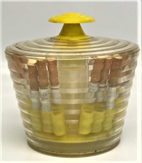 1960 LI YILLAR SARI ŞEFFAF MİKADAN SIGARA SUNUMU İKRAM ACILIR KAPANIR SUNUM TABLASI