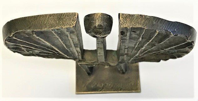 L. MOGAJUS SANATCI İMZALI BRONZ KANATLI MELEK CALIŞMA YÜKSEKLİK 16.5 CM ENİ 14.5 CM 