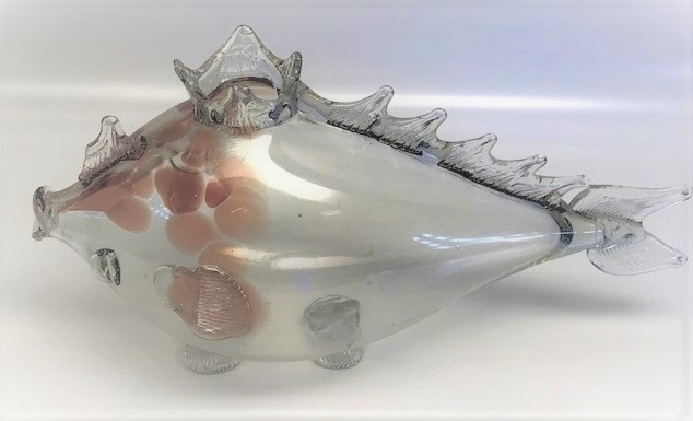 SANATCI İŞİ 1960 EL İŞİ VE CAM UFLEME BÜYÜK BOY EL BOYAMA ŞEFFAF CAM BALIK 