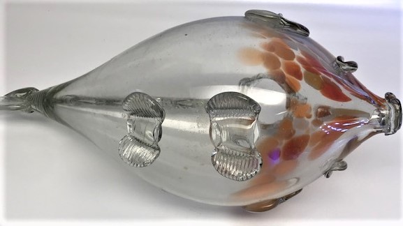 SANATCI İŞİ 1960 EL İŞİ VE CAM UFLEME BÜYÜK BOY EL BOYAMA ŞEFFAF CAM BALIK 