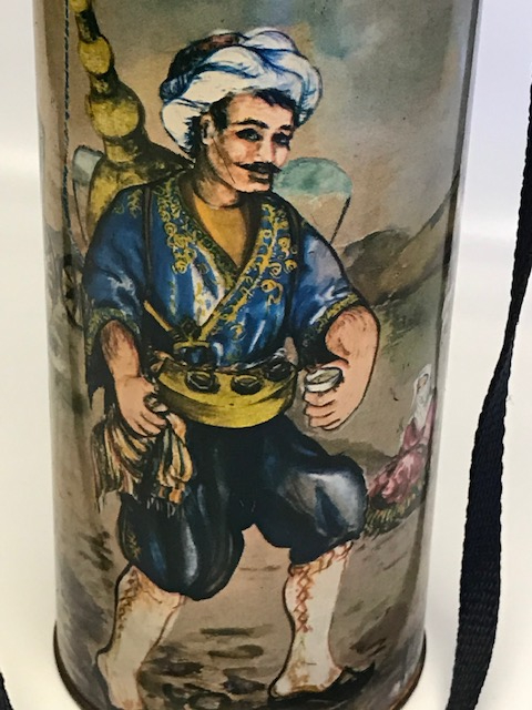 İZO TERM İÇİ CAM TERMOS DIŞI TENEKE ÜZERİ OSMANLI RESİMLERLE DÖŞENMİŞ KAPAKLI TERMOS