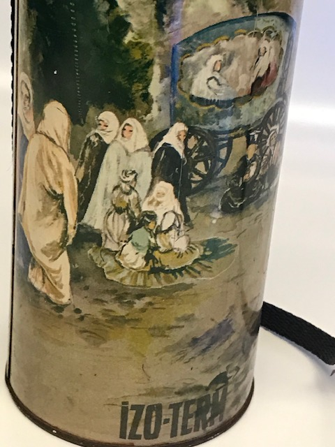 İZO TERM İÇİ CAM TERMOS DIŞI TENEKE ÜZERİ OSMANLI RESİMLERLE DÖŞENMİŞ KAPAKLI TERMOS