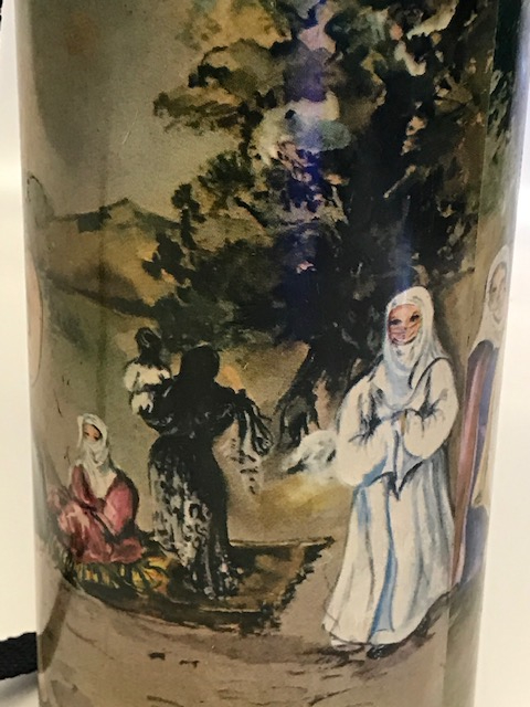 İZO TERM İÇİ CAM TERMOS DIŞI TENEKE ÜZERİ OSMANLI RESİMLERLE DÖŞENMİŞ KAPAKLI TERMOS