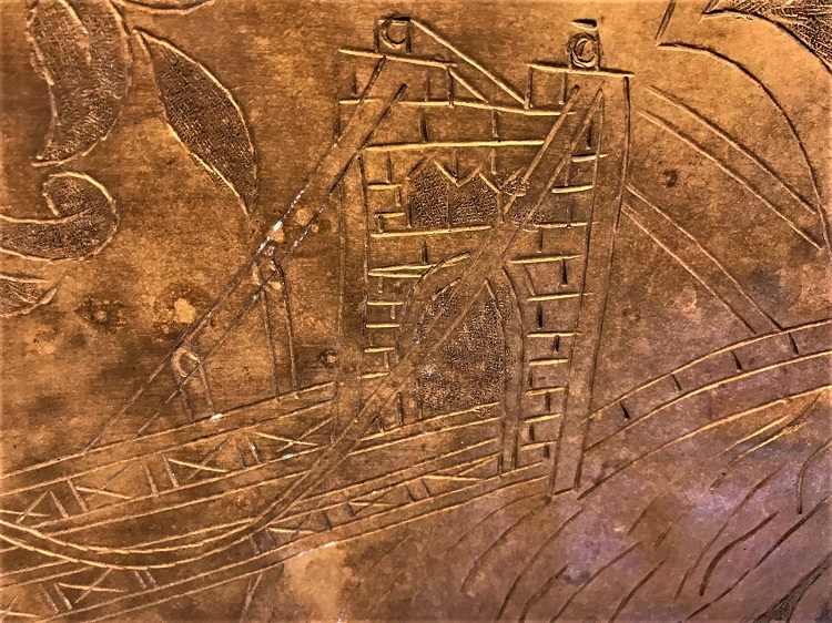 OSMANLI COSTANTİNE VE KÖPRÜ ÜZERİ KALEM İŞLEME EL YAPIM BÜYÜK BOY KULPLU  PİRİNC TEPSİ