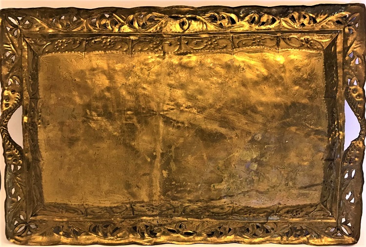 OSMANLI COSTANTİNE VE KÖPRÜ ÜZERİ KALEM İŞLEME EL YAPIM BÜYÜK BOY KULPLU  PİRİNC TEPSİ