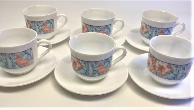 ARCOPAL SUT BEYAZ  ÜZERİ CİCEK VE KUŞ DESENLİ KAHVE TAKIMI FIRANSIZ 12 PARCA