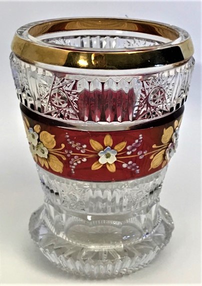 BOHEM KRISTAL ÜZERİ MİNE CİCEK KABARTMA EL İŞCİLİK  BUZLUK