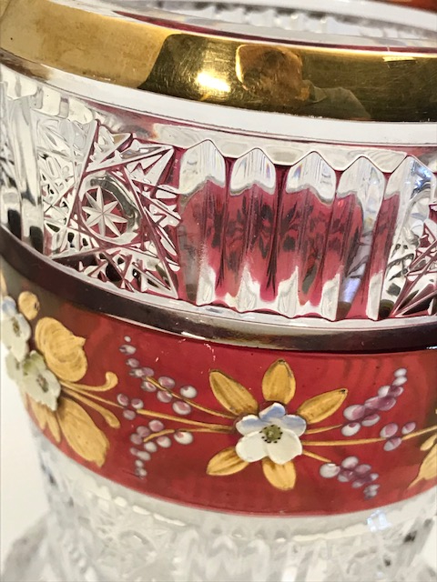 BOHEM KRISTAL ÜZERİ MİNE CİCEK KABARTMA EL İŞCİLİK  BUZLUK