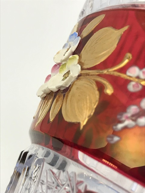 BOHEM KRISTAL ÜZERİ MİNE CİCEK KABARTMA EL İŞCİLİK  BUZLUK