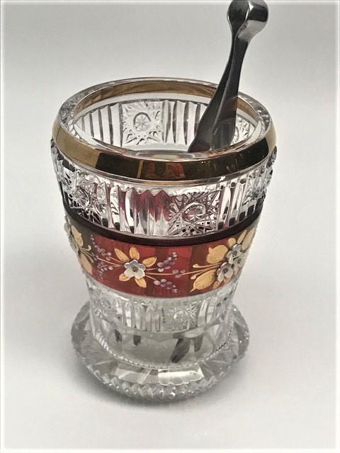 BOHEM KRISTAL ÜZERİ MİNE CİCEK KABARTMA EL İŞCİLİK  BUZLUK