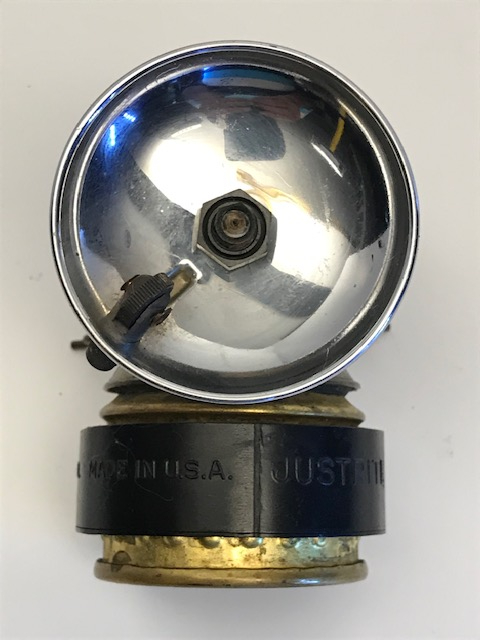 1924 PAT PENDING JUSTRITE AIR-COOLED GRIP PAT.PEND. MADE IN U.S.A MADENCİ KARPİT LAMBASI