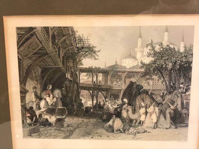 CONSTANTİNOPLE OSMALI PAZAR YERİ VE KERVANSAYAR ÖNÜ GRAVUR BASKI THOMAS  ALLOM  G.PRESBURY 