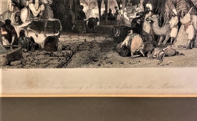 CONSTANTİNOPLE OSMALI PAZAR YERİ VE KERVANSAYAR ÖNÜ GRAVUR BASKI THOMAS  ALLOM  G.PRESBURY 