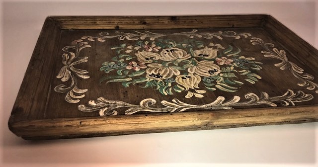 OSMANLI EDİRNE İŞİ AHŞAP KOK EL BOYAMA TAMAMI EL YAPIM İŞCİLİKLİ SERVİS TEPSİ 